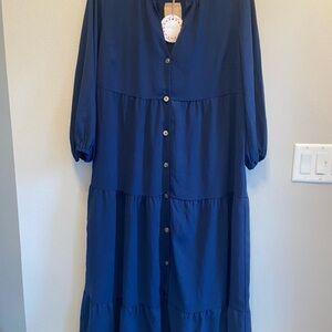 Umgee Navy Maxi Dress with Button Detail